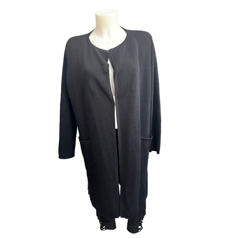 J.‎ Crew Black Linen Blend Open Front Knit Long Cardigan size Small w/ pockets